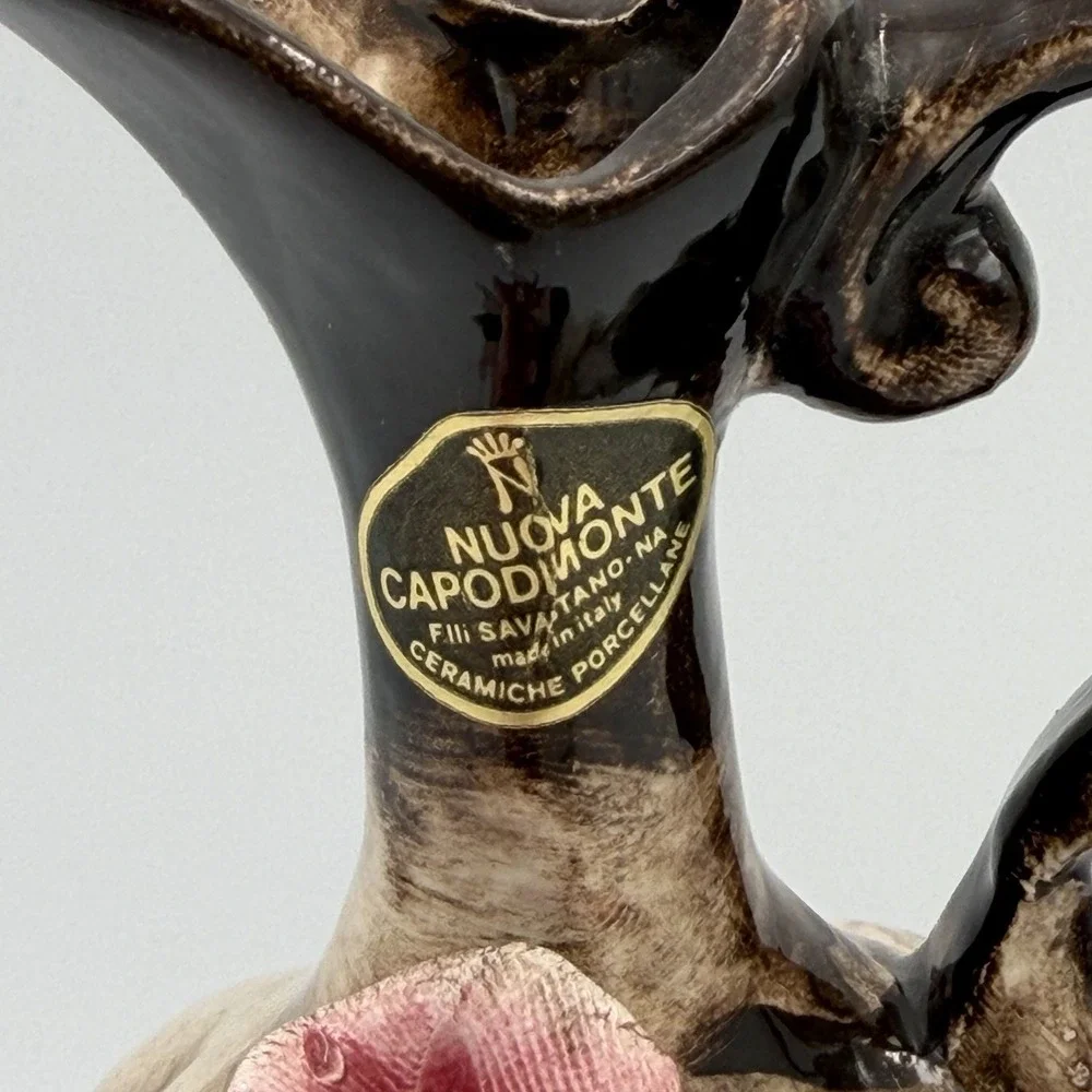 Vtg Nuova Capodimonte Small Porcelain Floral Trinket Vase Pitcher Italy